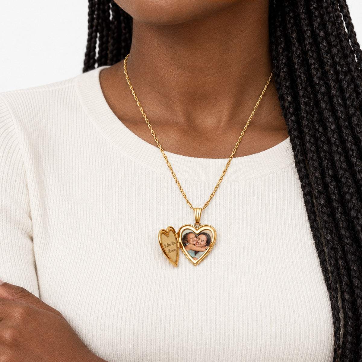 14K Gold-Filled Mom Heart Photo Locket - on model