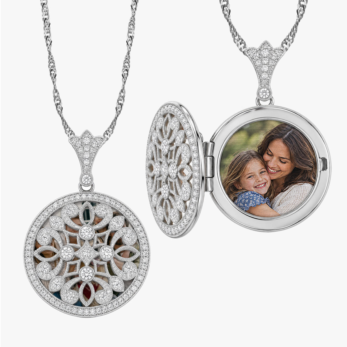 Cubic Zirconia Or Cz Round Photo Locket