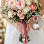 Wedding Bouquet Heart Photo Locket With Ribbon Loop - on model