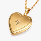 14K Gold Filled Floral Heart Photo Locket With Diamond