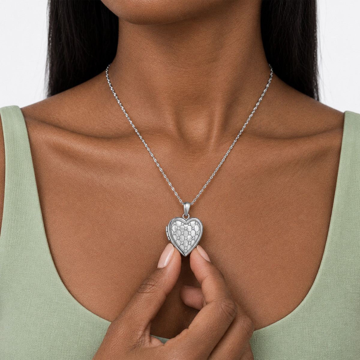 Swarovski Crystal Heart Photo Locket - on model