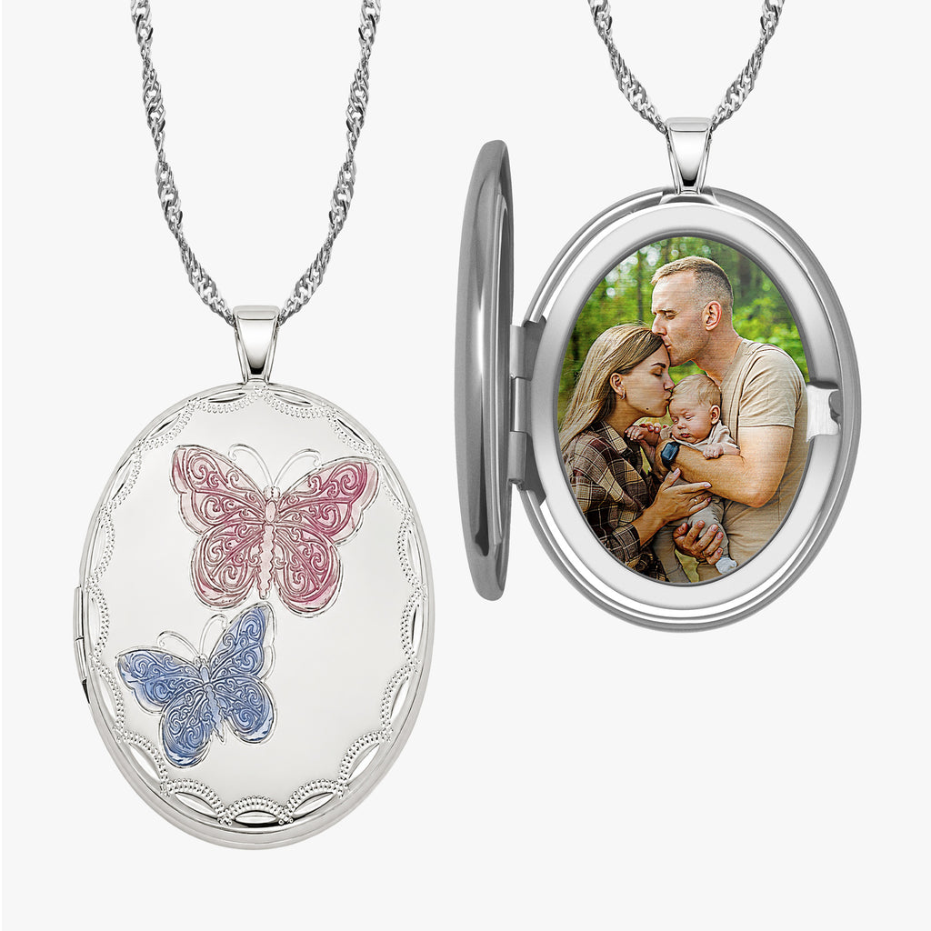 Enameled Butterfly Oval Photo Locket