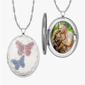 Enameled Butterfly Oval Photo Locket