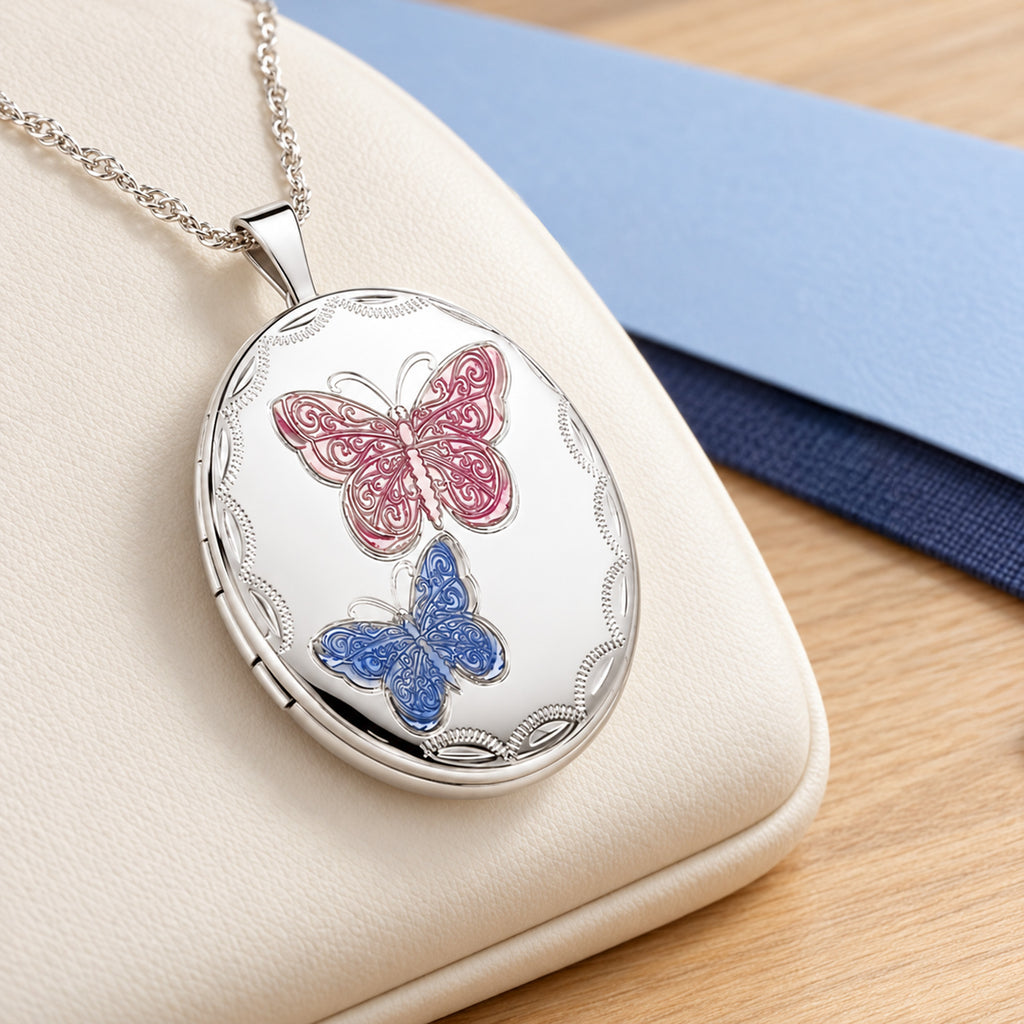 Enameled Butterfly Oval Photo Locket - lifestyle