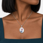 Enameled Butterfly Oval Photo Locket - on model