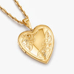 14K Gold Filled Floral Heart Photo Locket