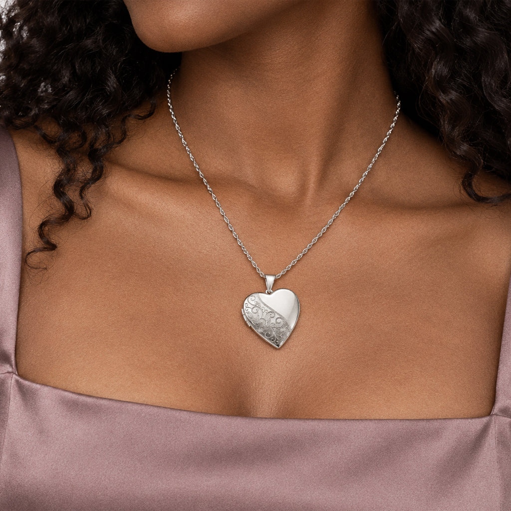 Floral Heart Photo Locket - on model
