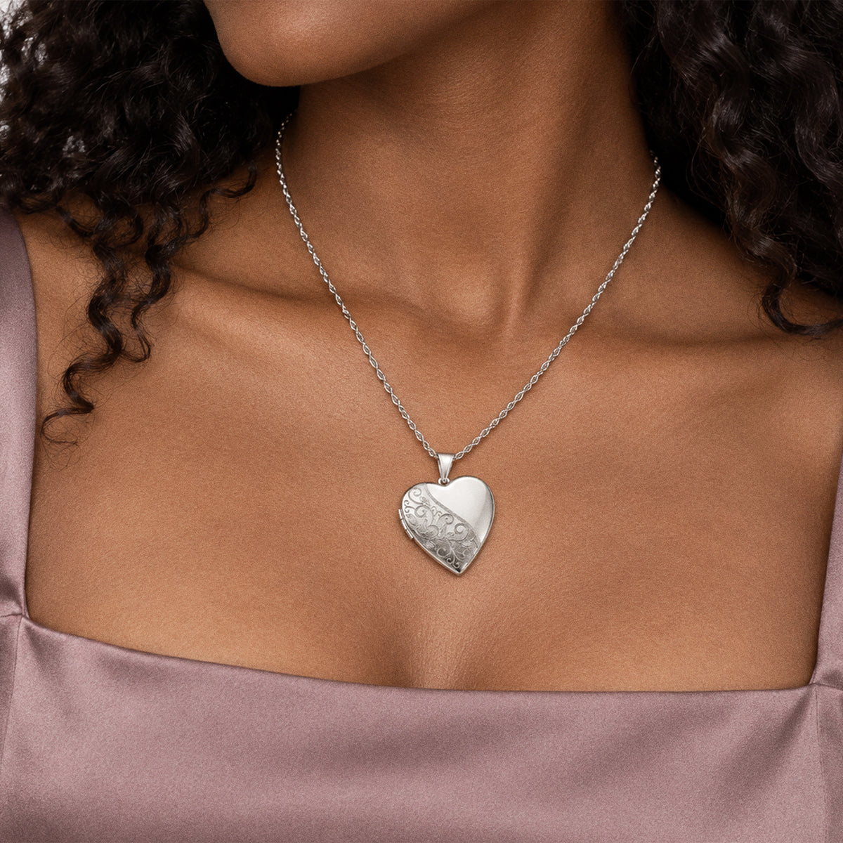 Floral Heart Photo Locket - on model