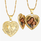 14K Solid Yellow Gold Double Heart Photo Locket