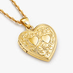 14K Solid Yellow Gold Double Heart Photo Locket