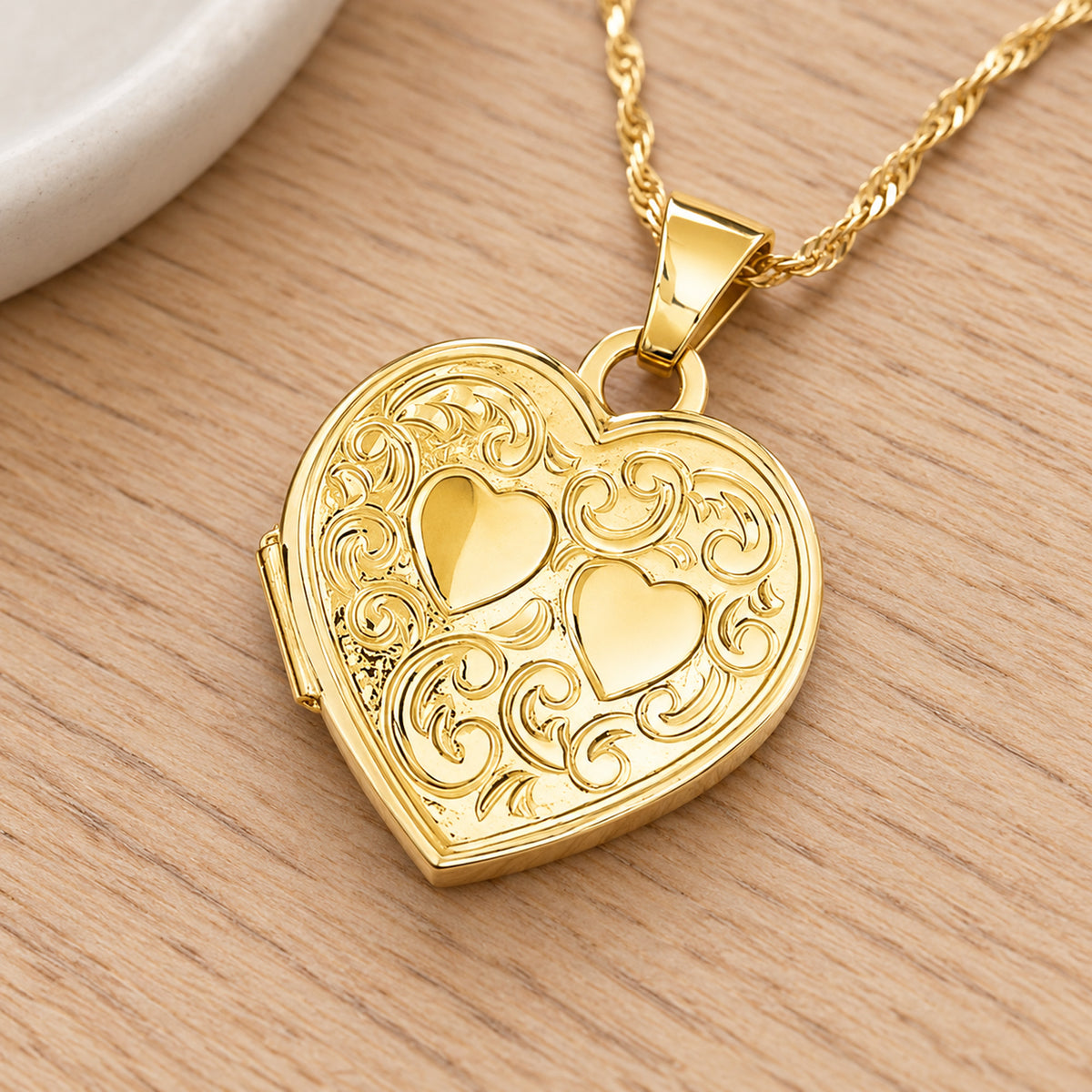 14K Solid Yellow Gold Double Heart Photo Locket - lifestyle