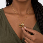 14K Solid Yellow Gold Double Heart Photo Locket - on model