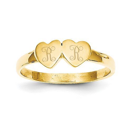 14K Gold Girl's Double Heart Signet Ring