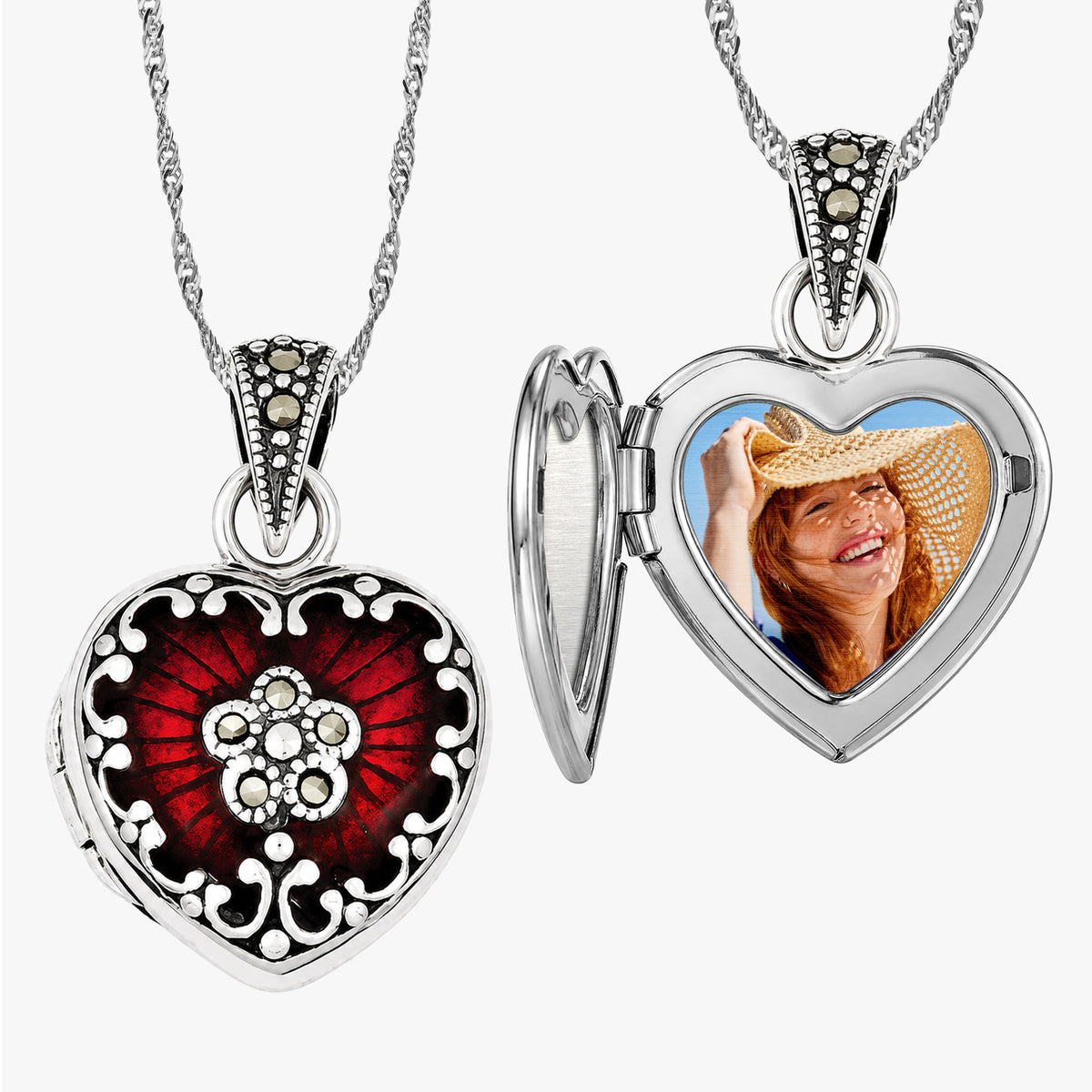 Red Enamel & Marcasite Heart Photo Locket