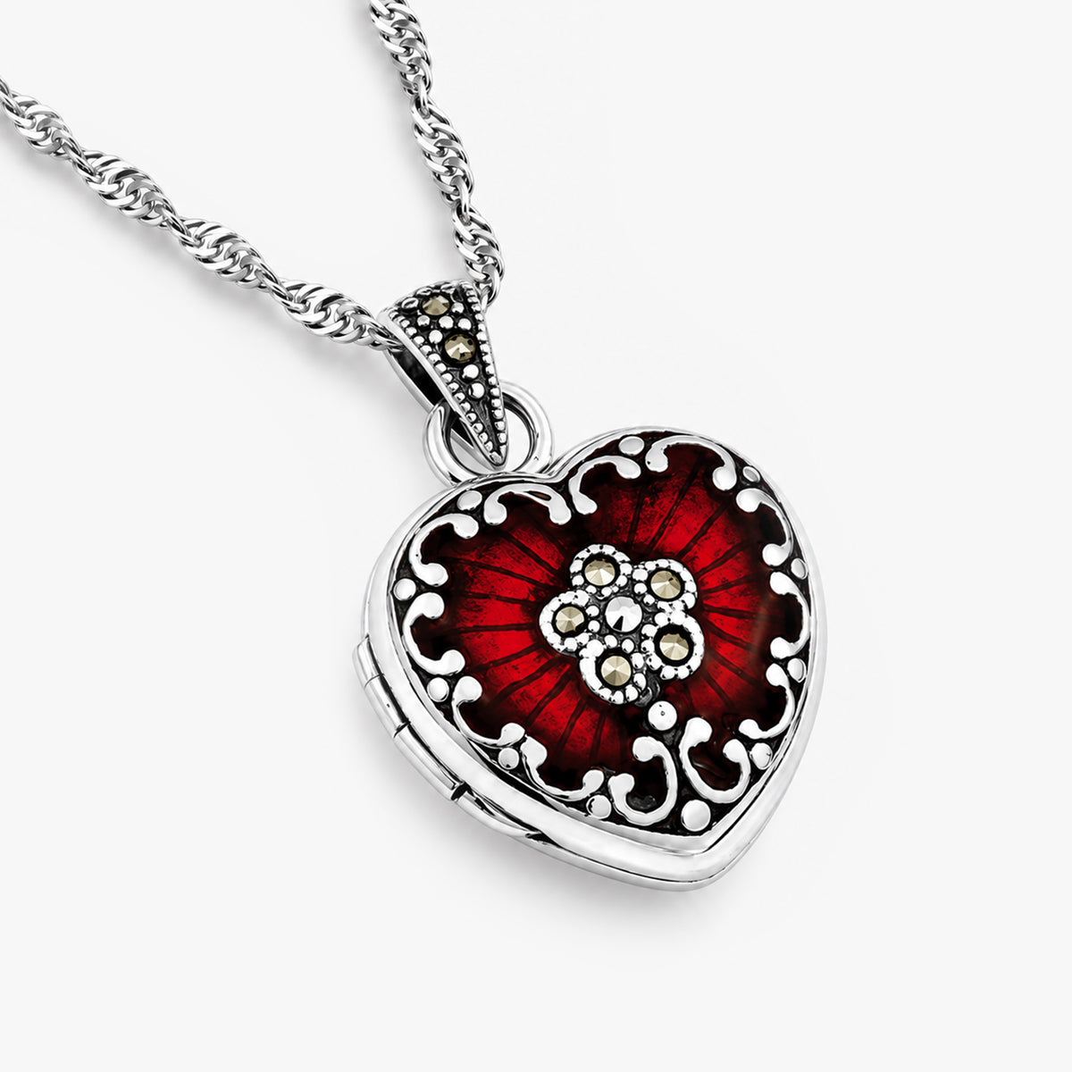 Red Enamel & Marcasite Heart Photo Locket