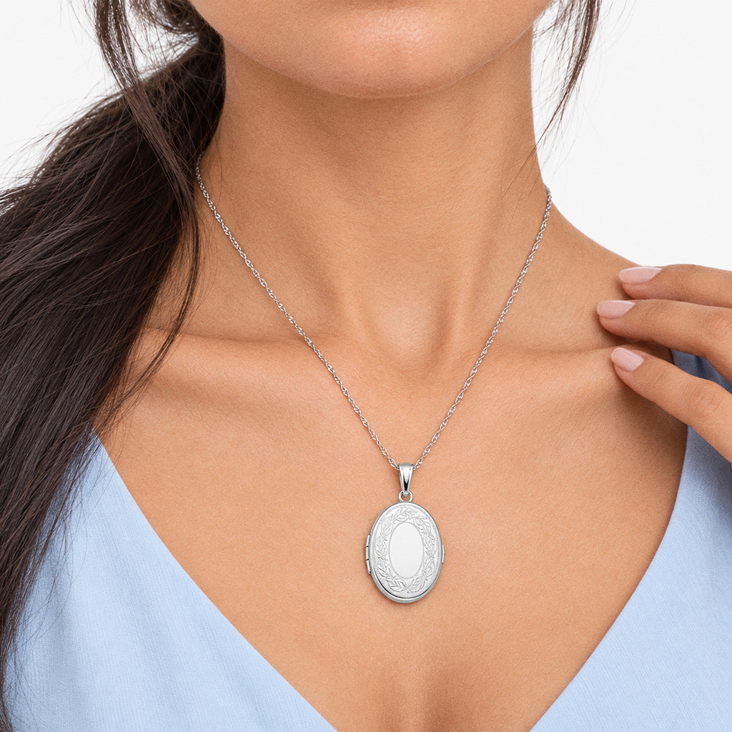 Floral Oval Photo Locket - on model