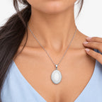 Floral Oval Photo Locket - on model