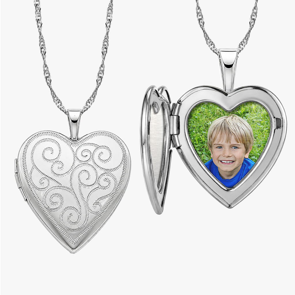 Sterling Silver Swirl Design Heart Photo Locket