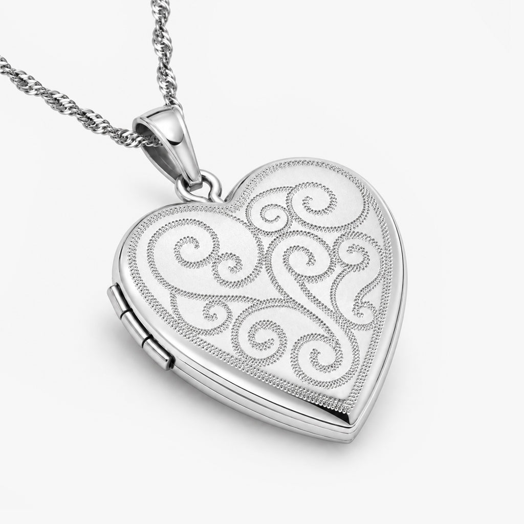 Sterling Silver Swirl Design Heart Photo Locket