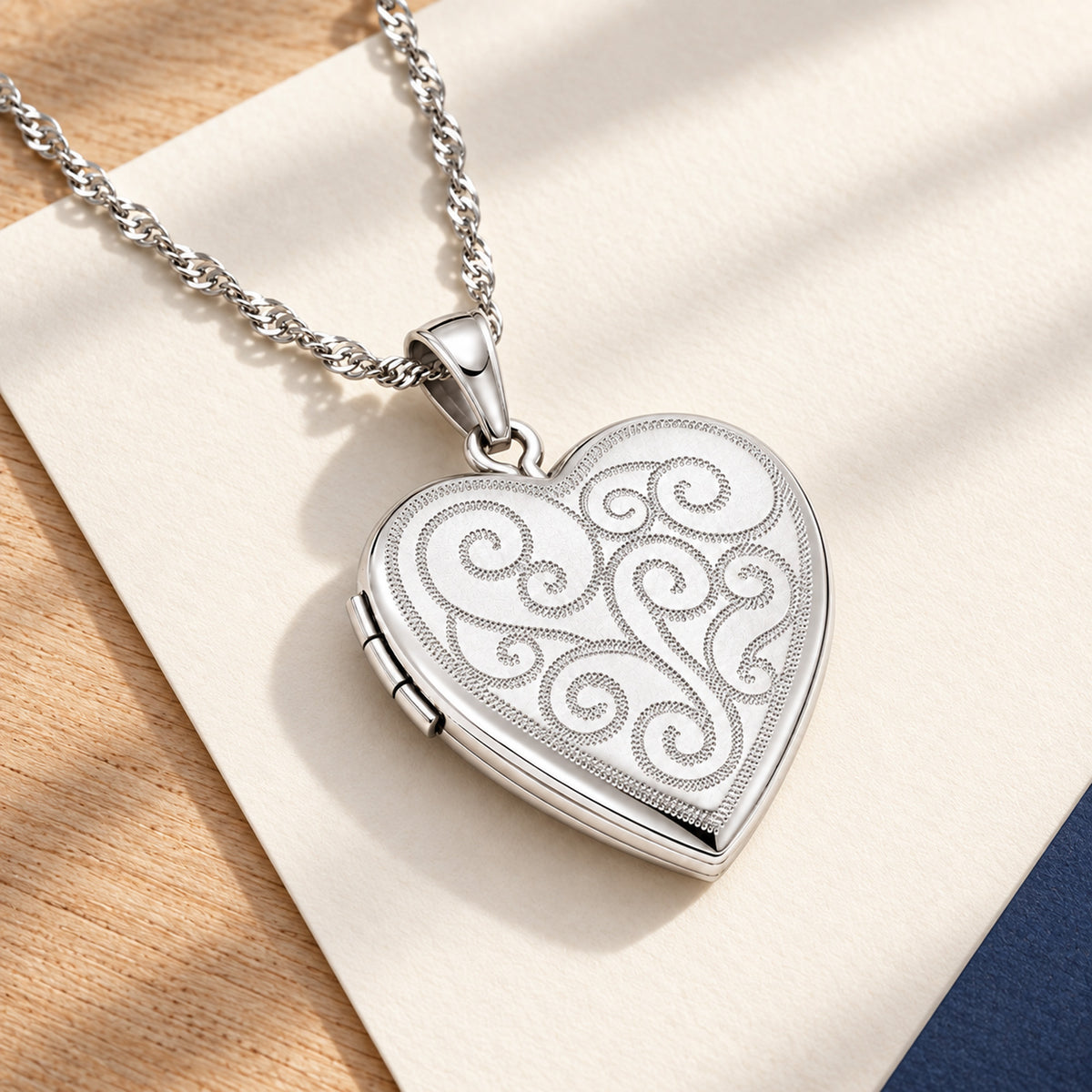 Sterling Silver Swirl Design Heart Photo Locket - lifestyle