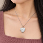 Sterling Silver Swirl Design Heart Photo Locket - on model