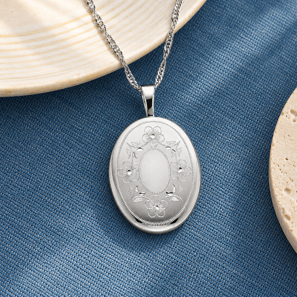 Floral Oval Photo Locket - lifestyle