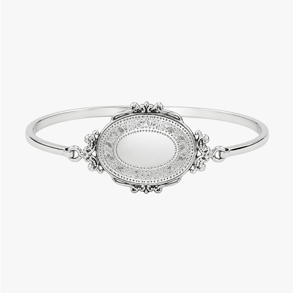 Decorative Border Bangle Bracelet Oval Photo Locket
