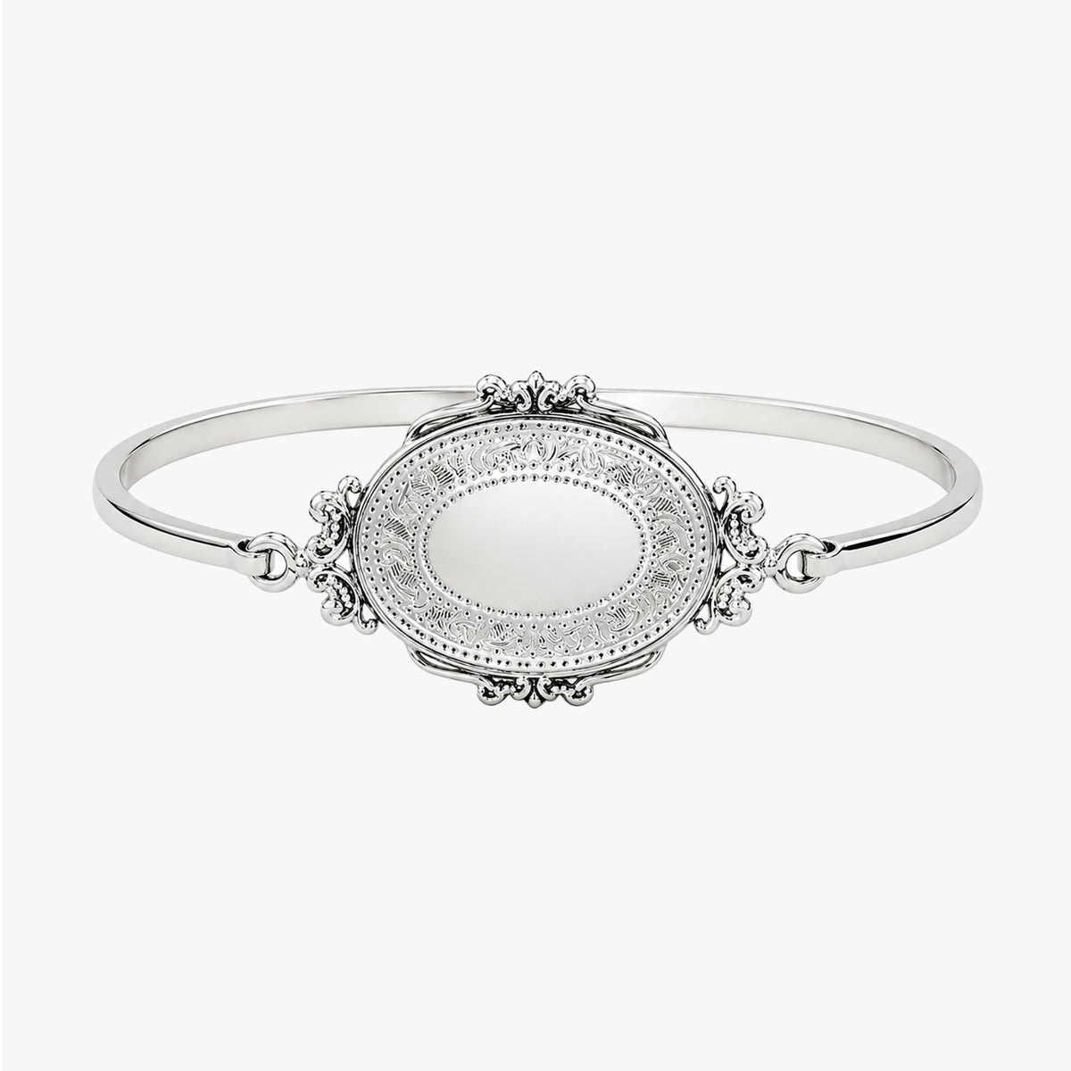 Decorative Border Bangle Bracelet Oval Photo Locket