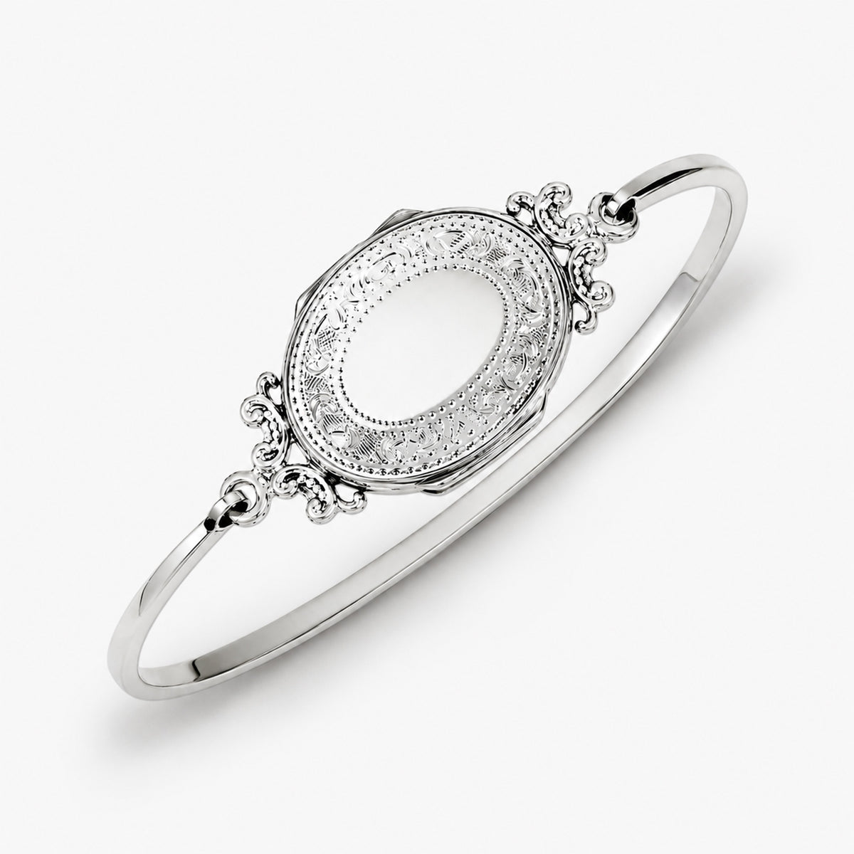 Decorative Border Bangle Bracelet Oval Photo Locket