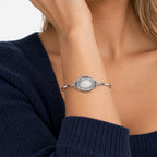 Decorative Border Bangle Bracelet Oval Photo Locket - on model