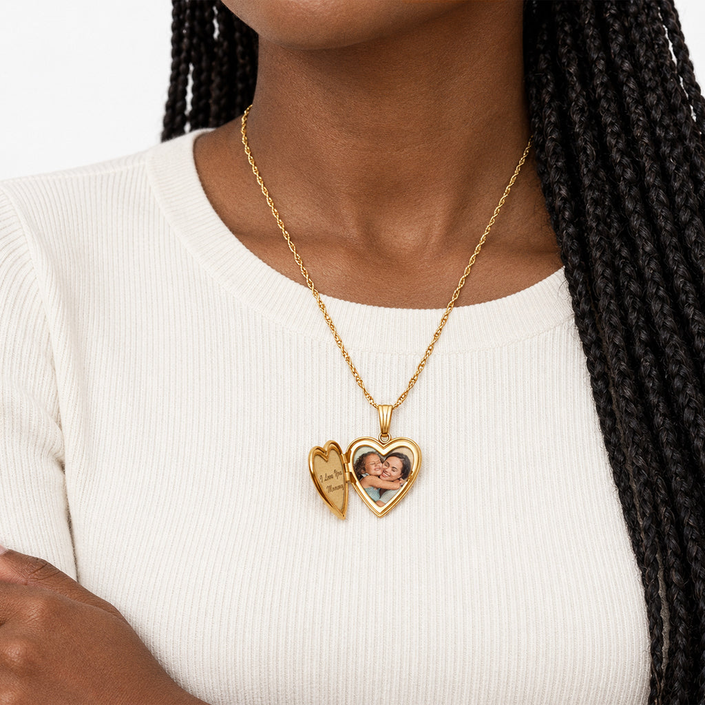 14K Gold Filled Monarch Butterfly Heart Photo Locket - on model