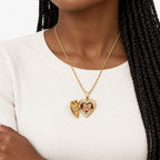 14K Gold Filled Monarch Butterfly Heart Photo Locket - on model
