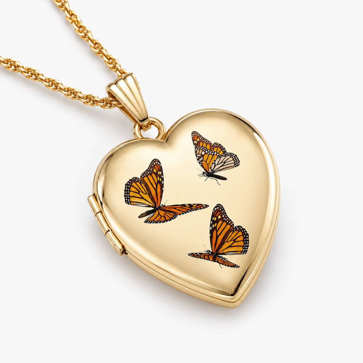 14K Yellow Gold Monarch Butterfly Heart Photo Locket