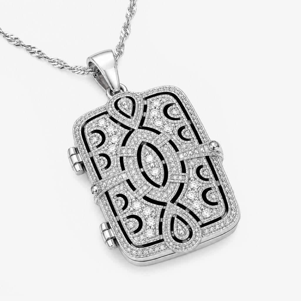 Cubic Zirconia Rectangle Photo Locket