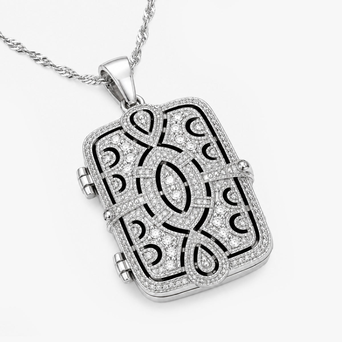 Cubic Zirconia Rectangle Photo Locket