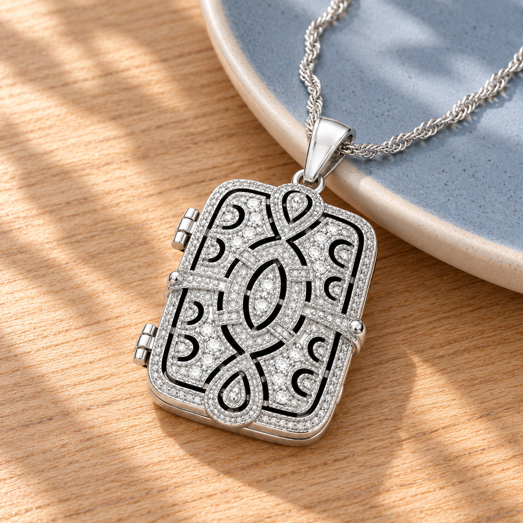 Cubic Zirconia Rectangle Photo Locket - lifestyle