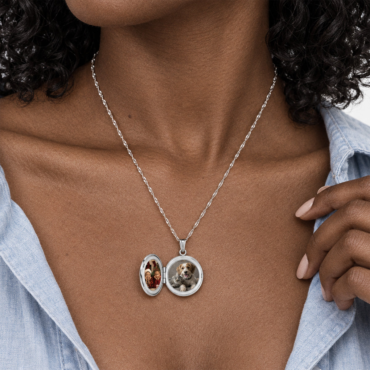 Antique Round Photo Locket - on model