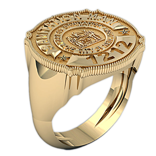 Gold Sanitation Manager ring viewed from the side to show its band. (PG85811, secondary photo 2)