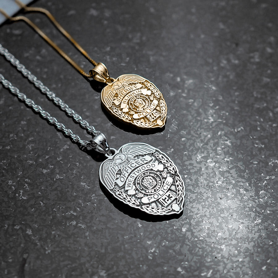Silver and gold New Jersey police badge pendants displayed on a dark background (PG85944, secondary photo 2)