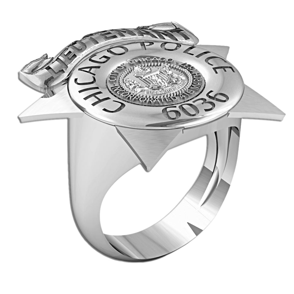 Chicago police badge ring shown from the side in silver tone (PG86001, secondary photo 2)