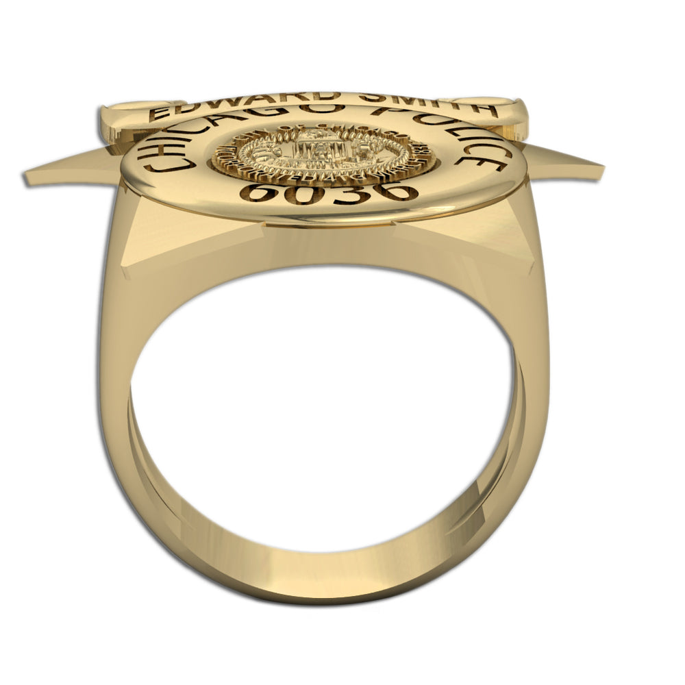 Chicago police badge ring shown from the side in gold tone (PG86001, secondary photo 3)