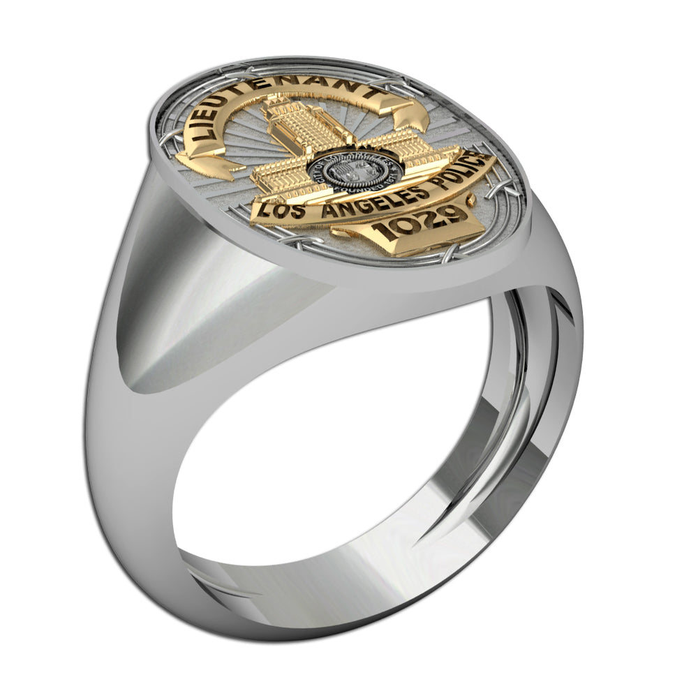 Angled view of the Los Angeles police officer badge ring (PG86080, secondary photo 1)