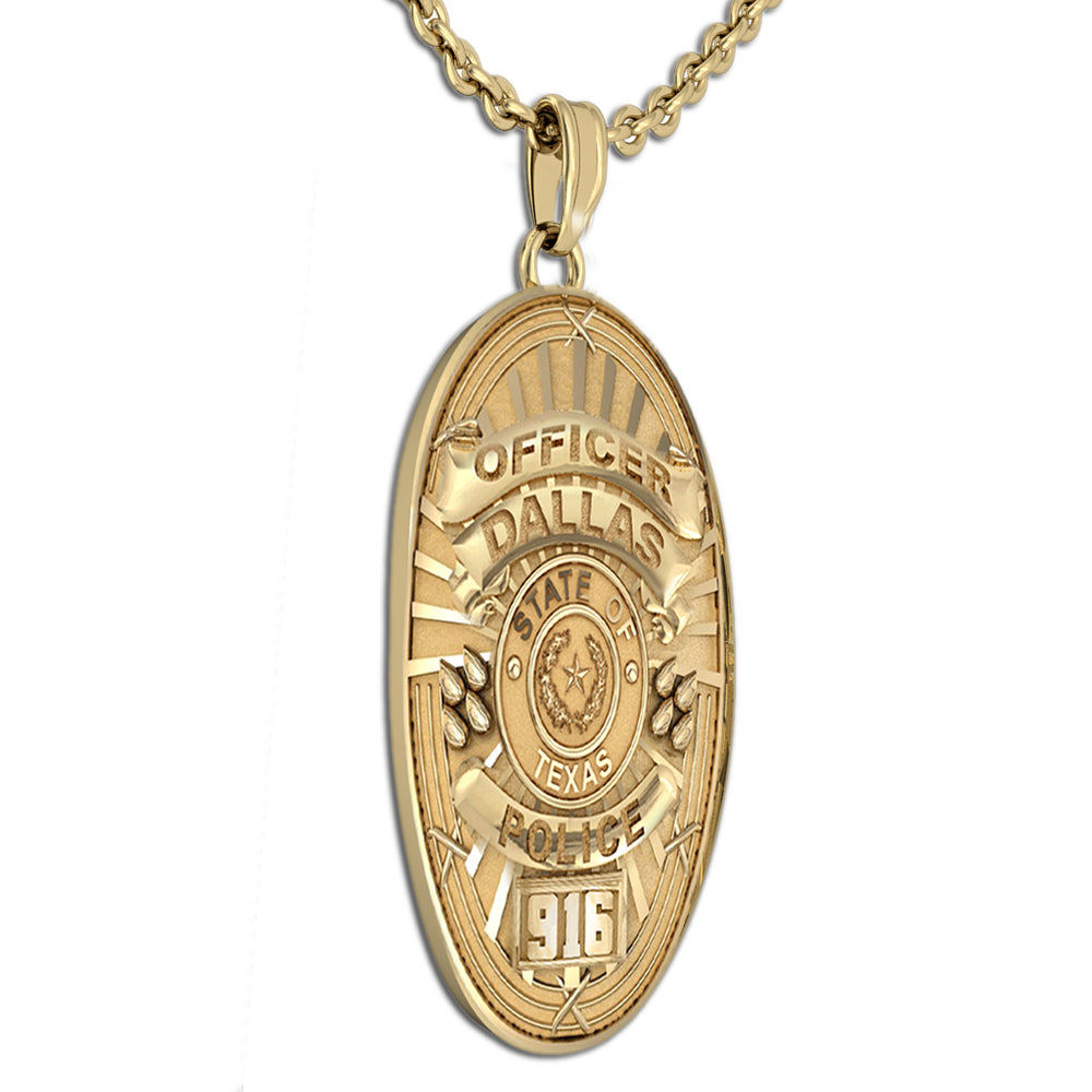 Dallas police badge pendant shown from the side. (PG86089, secondary photo 2)