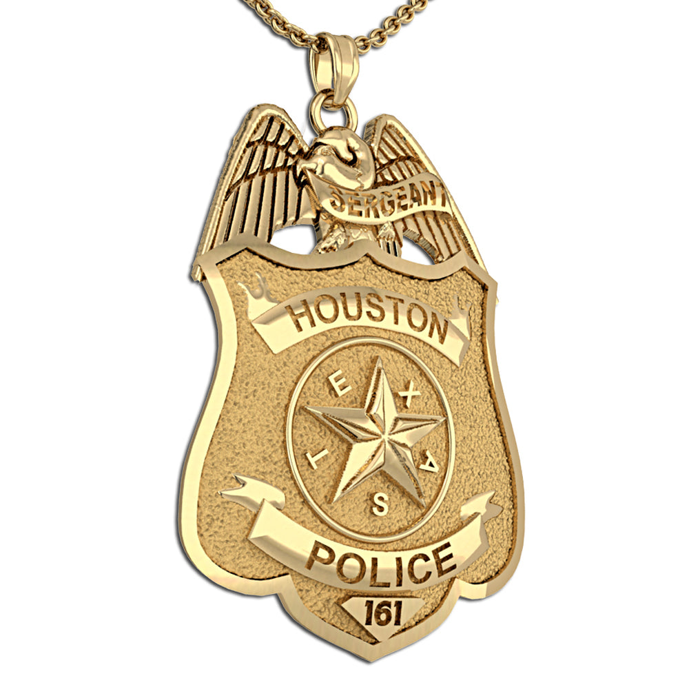 Houston police badge pendant with gold finish. (PG86090, secondary photo 2)