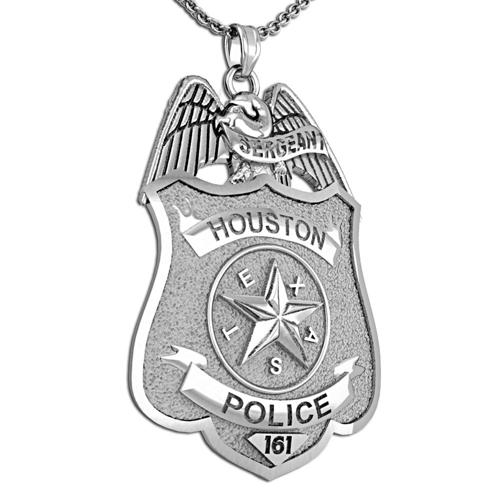 Houston police badge pendant with silver finish. (PG86090, secondary photo 3)