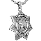 Angled view of a gold Texas sheriff star badge pendant with sample number 102 (PG86095, secondary photo 3)