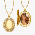 Solid 14K Yellow Gold Floral Oval Photo Locket