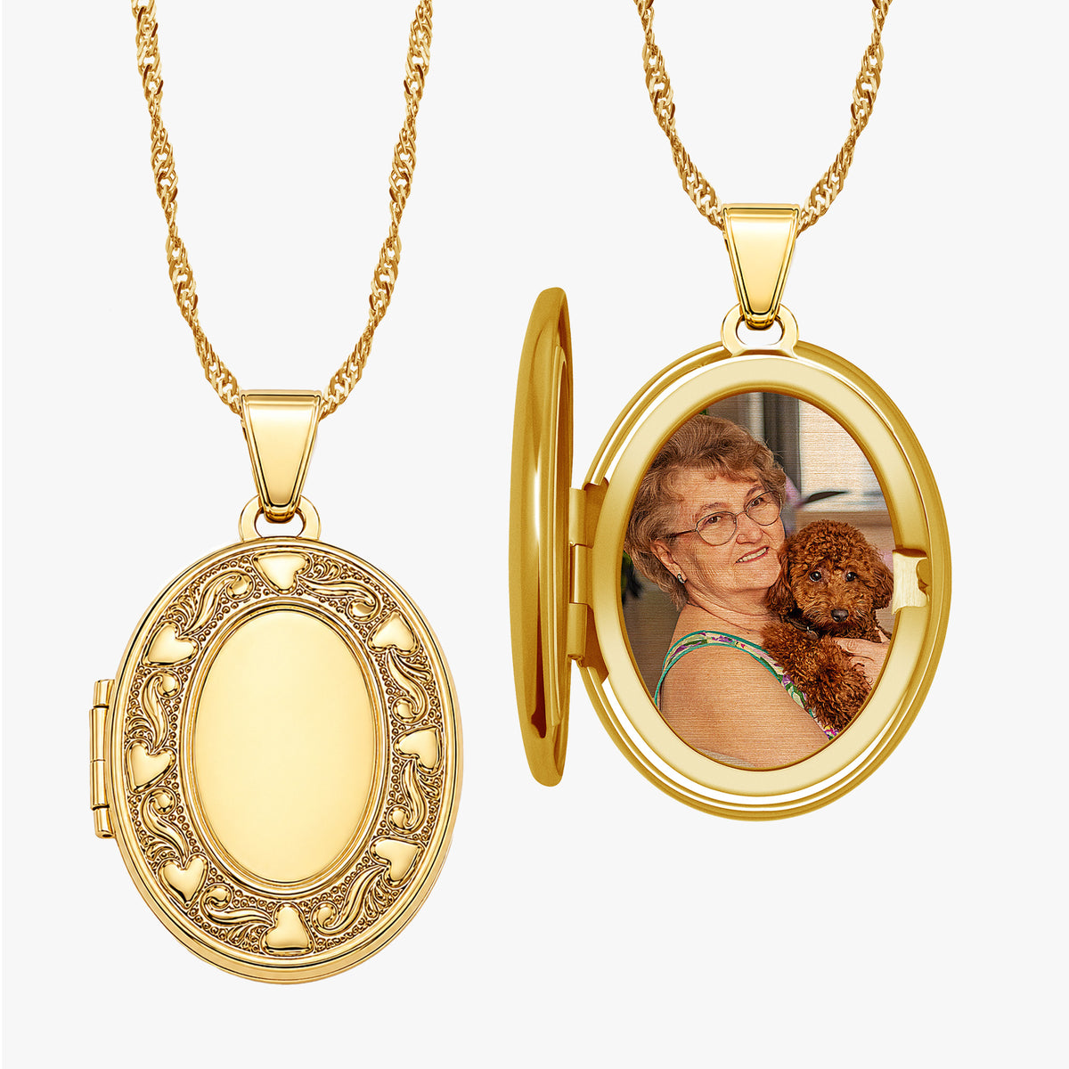 Solid 14K Yellow Gold Floral Oval Photo Locket