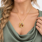 Solid 14K Yellow Gold Floral Oval Photo Locket - on model
