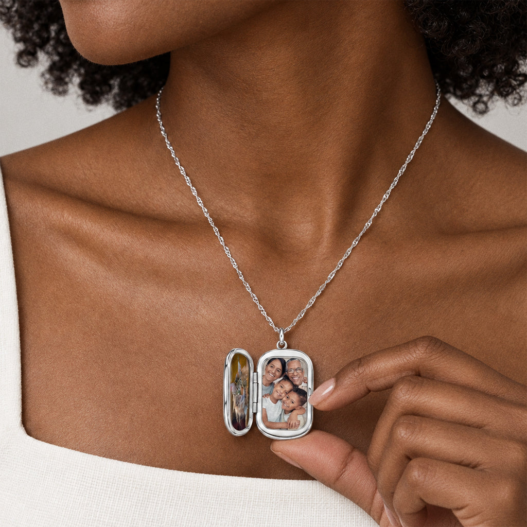 Tree of Life Dog Tag Photo Locket - on model